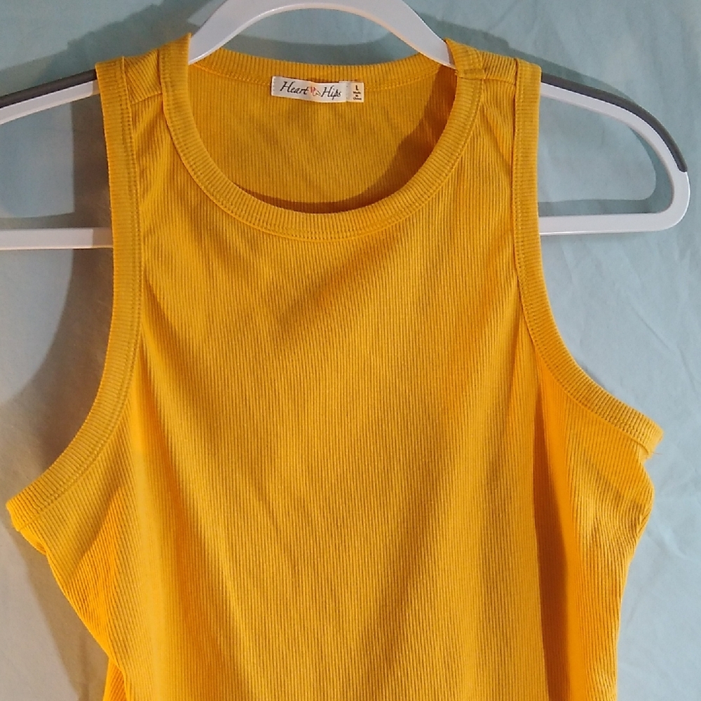 NWOT  'Heart Hips'  Sunny Yellow Ribbed Tank Top